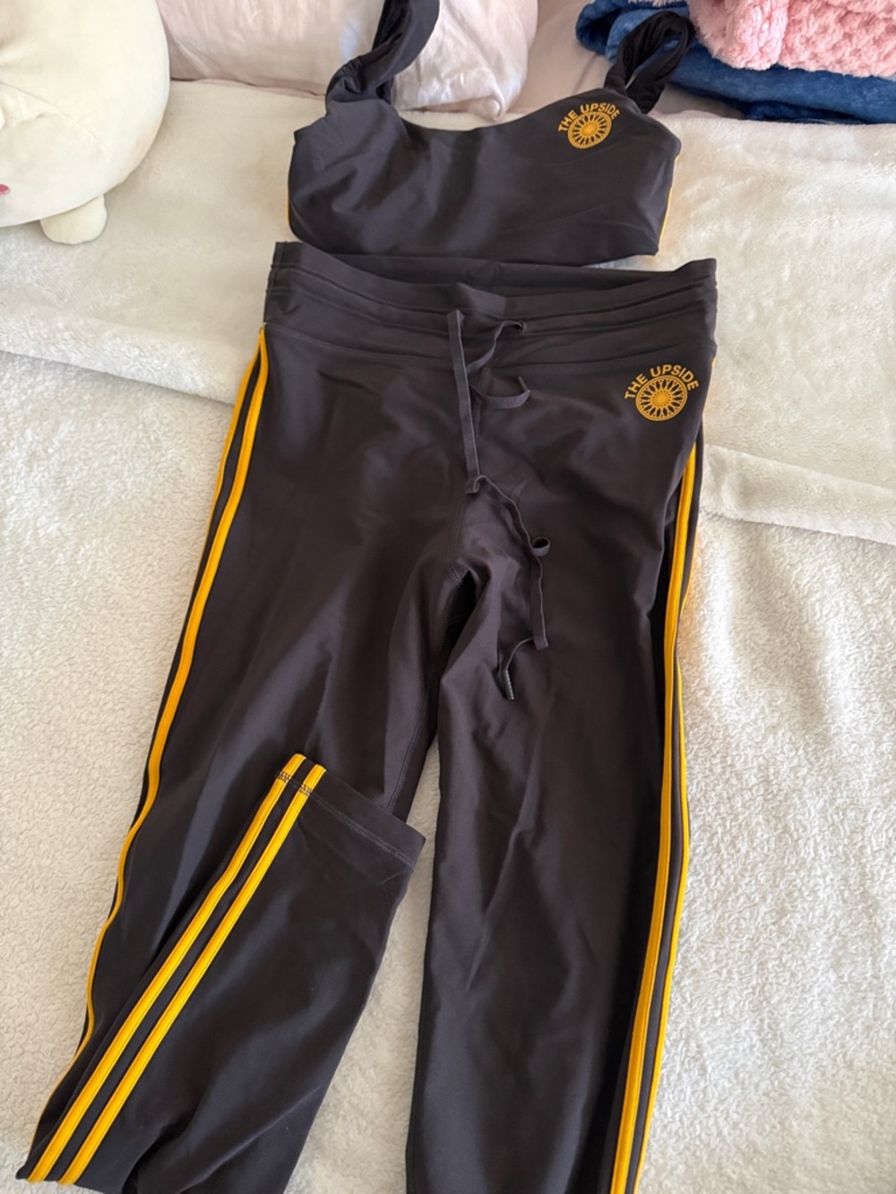 The Upside Black Leggings with Yellow Side Stripes